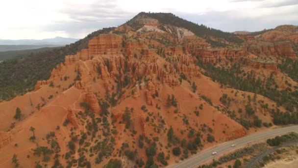 Hoodoos Rock Formation Stormy Clouds Aerial Shot Red Canyon Utah — Stock video