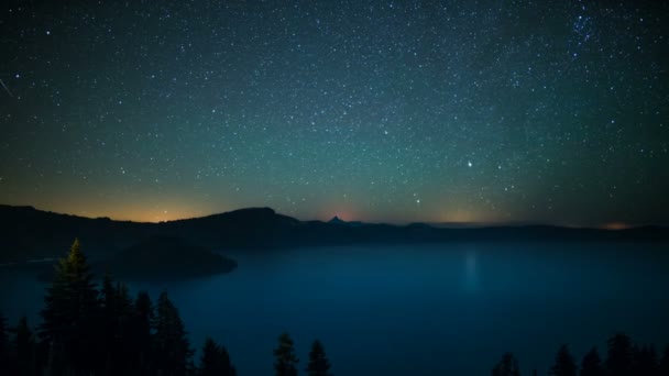 Aurora Láctea Galaxy Perseid Meteoro Chuveiro Crater Lake National Park — Vídeo de Stock