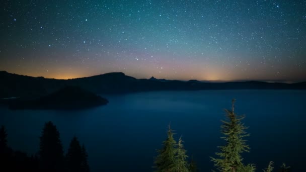 Aurora Και Perseid Meteor Ντους Κρατήρας Λίμνη Εθνικό Πάρκο Γαλαξία — Αρχείο Βίντεο