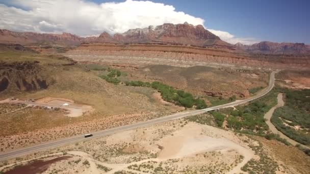 Utah Desert Canyon Freeway Aerial Shot Out Zion National Park — 비디오