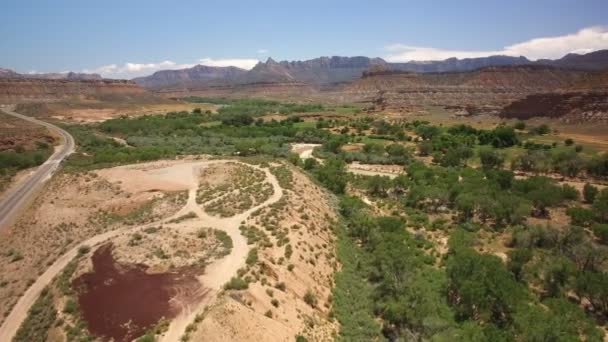 Utah Desert Canyon Virgin River Strzał Powietrza Poza Zion National — Wideo stockowe