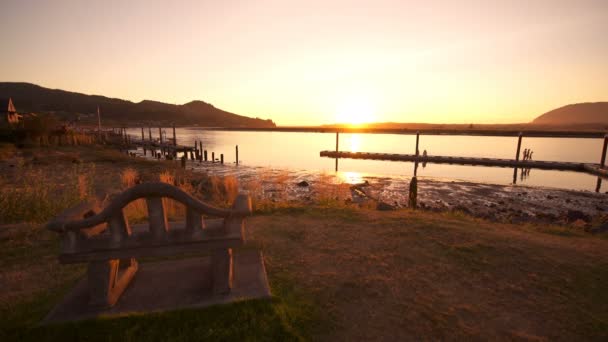 Oregon Coast Sunset Bänk Vid Havet — Stockvideo