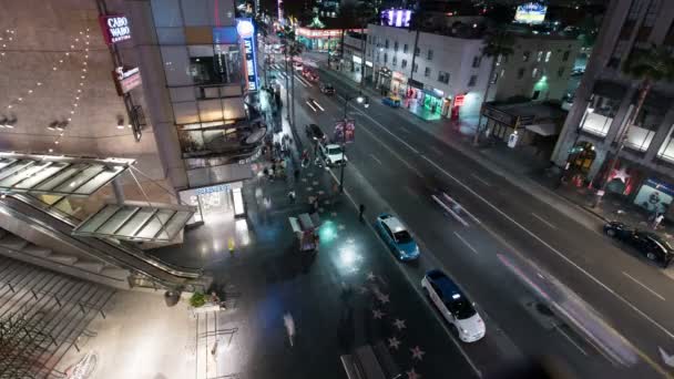 Hollywood Blvd Hollywood Und Highland Nachtverkehr Zeitraffer Bei Street California — Stockvideo
