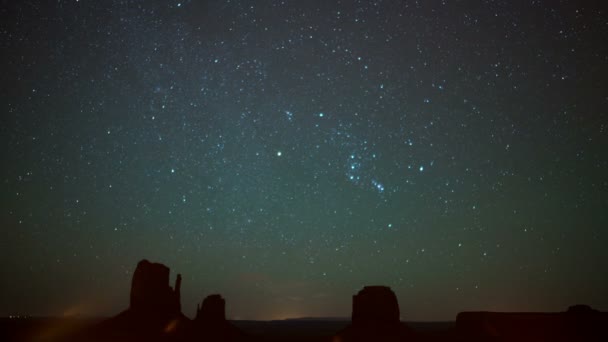 Monument Valley Orionids Meteor Dusch Över East West Och Mitten — Stockvideo