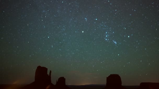 Monument Valley Orionids Deszcz Meteorytów Nad Wschodem Zachodem Mitten Butte — Wideo stockowe