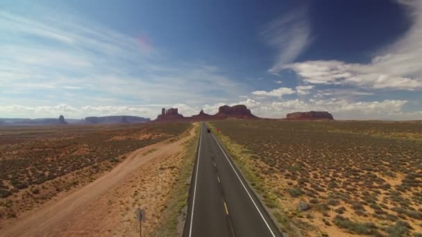 Monument Valley Forrest Gump Point Aerial Shot Highway Southwest Desert — Stockvideo