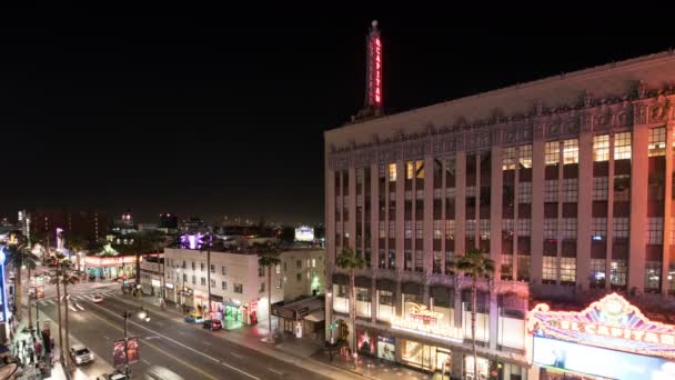 Hollywood Blvd Capitan Theater Highland Night Traffic Time Lapse Califórnia — Vídeo de Stock