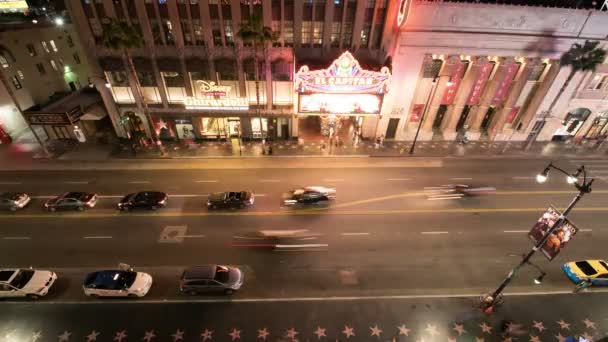 Hollywood Blvd Capitan Teatro Caminhada Fama Time Lapse Night California — Vídeo de Stock