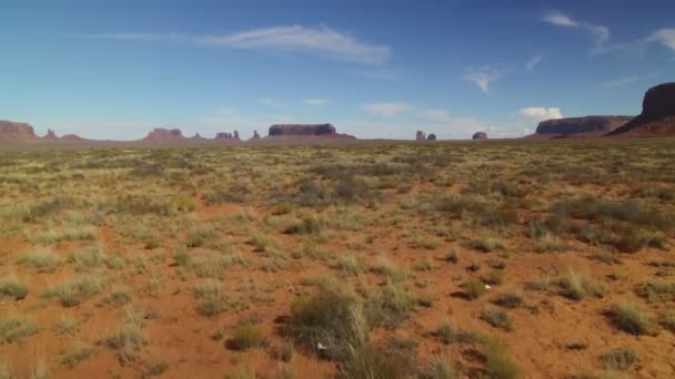 Monument Valley Bushes Southwest Desert Usa Elevate Reveal — Stock video