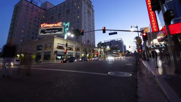 Hollywood Blvd Roosevelt Hotel Time Lapse Anoitecer Califórnia Eua — Vídeo de Stock