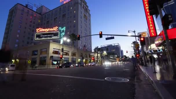 Hollywood Blvd Roosevelt Hotel Time Lapse Vid Skymning Tilt Kalifornien — Stockvideo