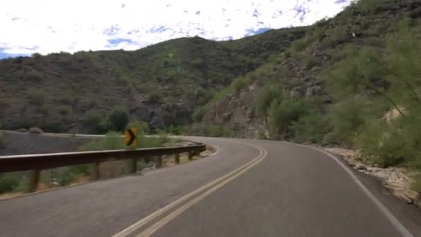 ソノラ砂漠の山の運転テンプレートサガロサボテンアリゾナUsa — ストック動画