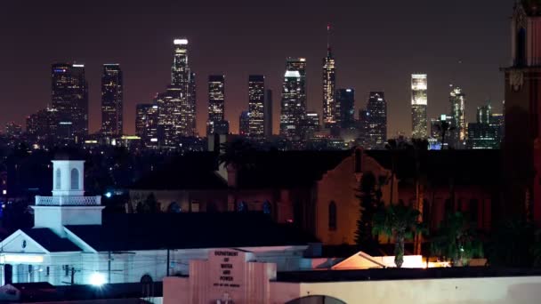 Los Angeles Downtown Skyline Hollywood Night Time Lapse Califórnia Eua — Vídeo de Stock