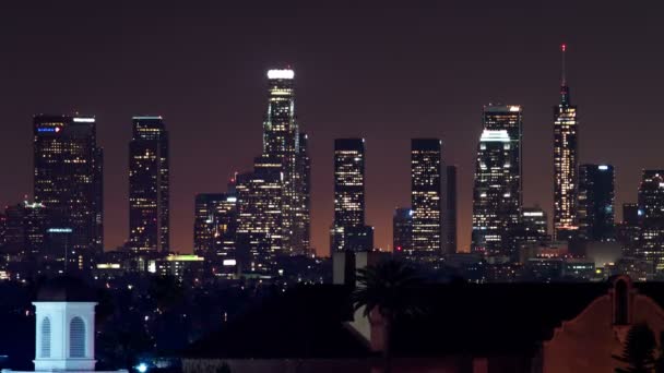 Los Angeles Downtown Skyline Från Hollywood Night Time Lapse Kalifornien — Stockvideo