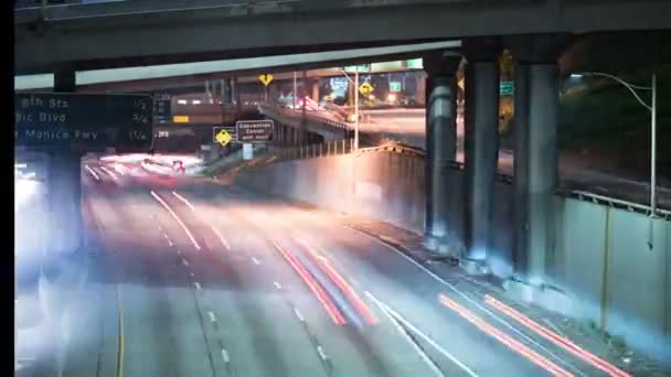 Freeway Traffic Los Angeles Downtown Time Lapse California Usa Pan — Stock video