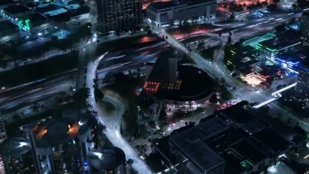 Aerial Time Lapse Los Angeles Downtown Freeway Intersections Californië Verenigde — Stockvideo