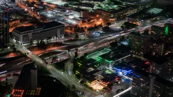 เวลาทางอากาศ Lapse ของลอสแองเจล ดาวน ทาวน เวย Interchange Traffic Pan California — วีดีโอสต็อก