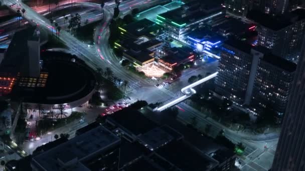 Aerial Time Lapse Los Angeles Downtown Freeway Interchange Traffic Tilt — Vídeos de Stock