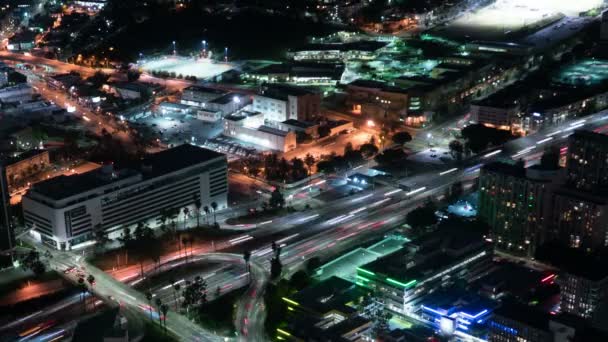 Aerial Time Lapse Los Angeles Downtown Freeway Interchange Traffic California — kuvapankkivideo
