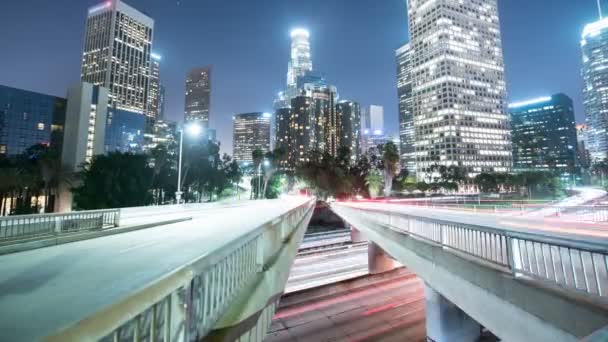 ロサンゼルスダウンタウンの高速道路橋での交通渋滞 Time Lapse California Usa Zoom — ストック動画