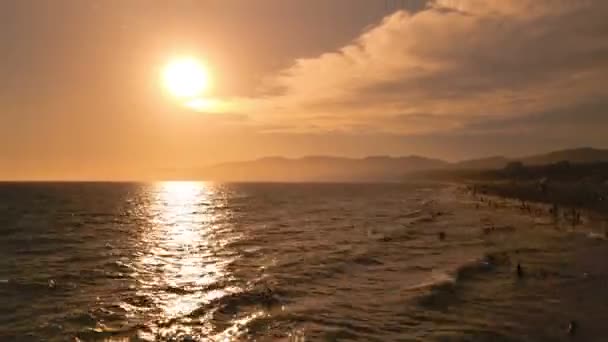 Сан Моніка Літній Пляж Захід Сонця Час Прольоту Нахил Каліфорнія — стокове відео