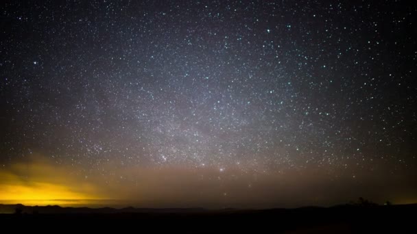 Láctea Galaxy Gira Torno North Star Polaris Sobre Desert Horizon — Vídeo de Stock
