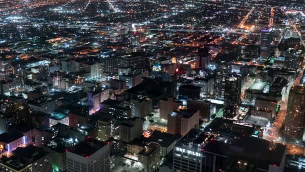 เวลาทางอากาศ Lapse ของ Los Angeles Downtown อาคารและ Cityscape California สหร — วีดีโอสต็อก