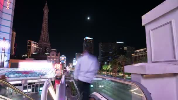 Las Vegas Strip Flamingo Escalator Paris Cosmopolitan Hotels Casino — Stock Video