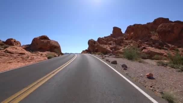 Valle Del Fuego Rocky Canyon Highway Plantilla Conducción Suroeste Nevada — Vídeos de Stock