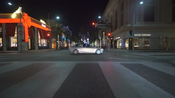 Beverly Hills Rodeo Drive Night Driving Template Southbound Brighton Way — Stock video