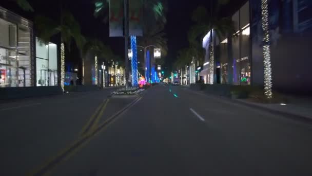 Beverly Hills Rodeo Drive Night Driving Template Kierunek Północ Wzdłuż — Wideo stockowe