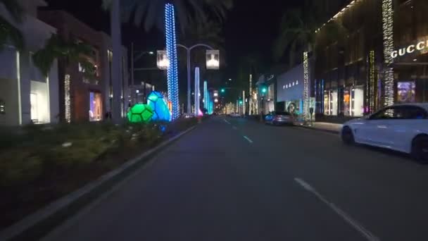 Beverly Hills Rodeo Drive Night Driving Template Hacia Sur Brighton — Vídeos de Stock