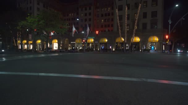 Beverly Hills Rodeo Gece Sürüşü Şablonu Wilshire Bulvarı Nda Güneye — Stok video