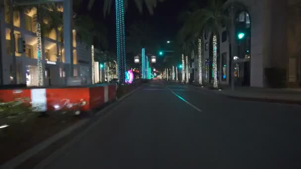 Beverly Hills Rodeo Drive Night Jazdy Szablon Kierunku Południowym — Wideo stockowe