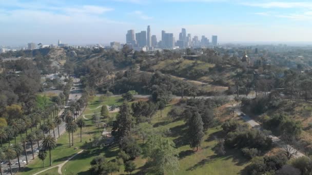 Aerial Etablera Skott Los Angeles Centrum Från Elysian Park Tracking — Stockvideo