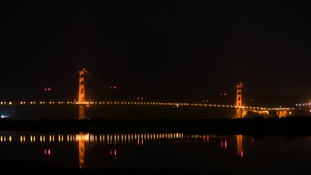 Golden Gate Bridge Reflections Ocean Night California Eua — Vídeo de Stock