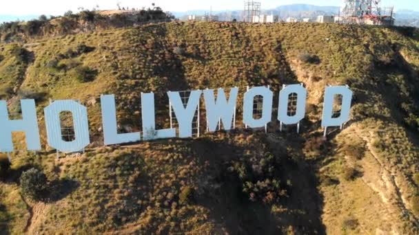 Воздушная Гиперлапс Голливуда Знак Обратного Открытия Высокий Угол Калифорнии Сша — стоковое видео