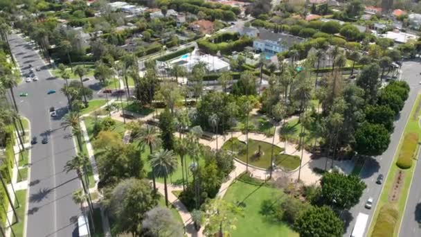 Aerial Establish Shot Beverly Hills Park California Usa — Stock Video