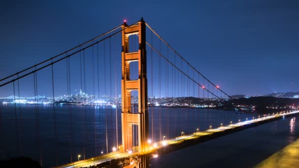 San Francisco Skyline Golden Gate Bridge Reflected Ocean California — стокове відео