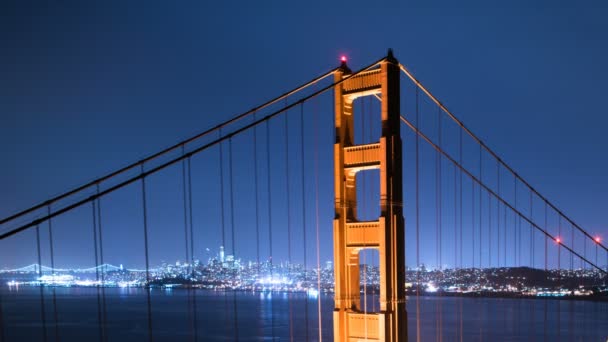 San Francisco Skyline Golden Gate Bridge Reflected Ocean California Usa — 图库视频影像