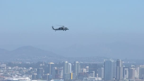 San Diego Naval Air Station North Island Military Helicopter Fly — Vídeos de Stock