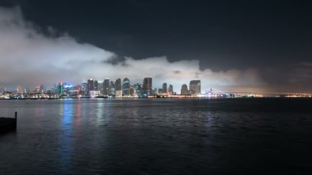 San Diego Skyline Time Lapse Reflected Ocean Pan Left California — Vídeos de Stock