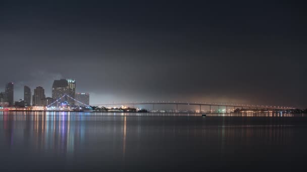 San Diego Coronado Brücke Reflektiert Ozean Nacht Zeitraffer Kalifornien Vereinigte — Stockvideo