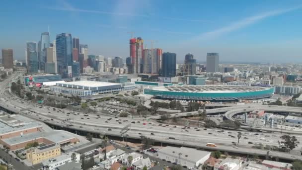 Aerial Time Lapse Los Angeles Downtown Freeway Interchange Traffic Hyperlapse — Wideo stockowe