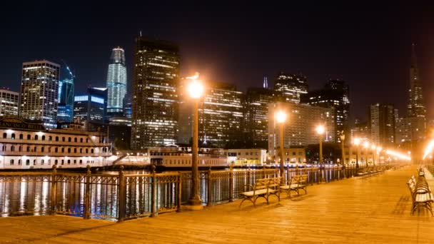 São Francisco Skyline Cais Time Lapse Pan Direita Califórnia Eua — Vídeo de Stock