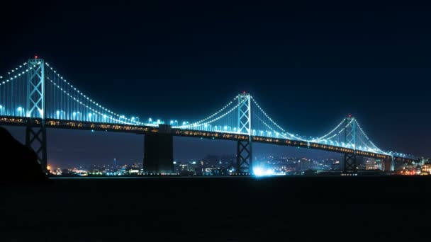 San Francisco Bay Bridge Night Skyline California Usa — Stock video