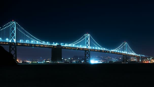 San Francisco Bay Bridge Night Skyline California Usa — Vídeos de Stock