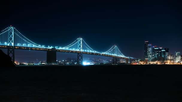 San Francisco Bay Bridge Night Skyline California Usa — Stock video