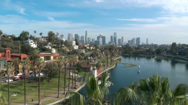 Лос Анджелес Воздушный Снимок Центре Города Над Пальмами Эхо Парк — стоковое видео