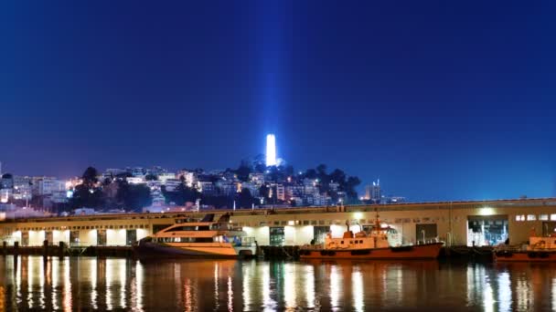 San Francisco Skyline Coit Tower Reflected Ocean California Usa — Stok Video